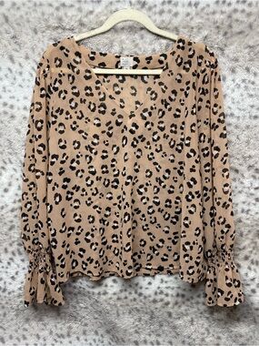 A NEW DAY SHEER ANIMAL PRINT BELL SLEEVE BLOUSE
